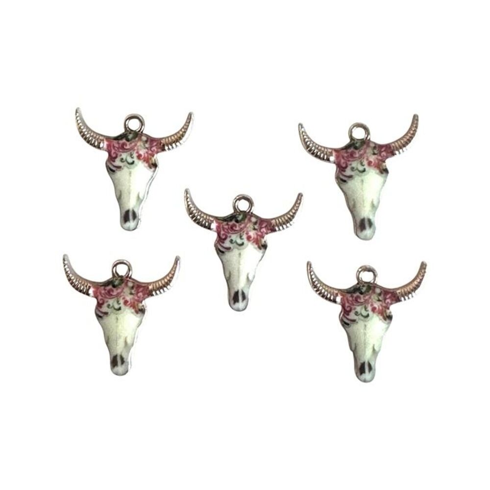 5pcs Beads for Jewelry #8693 White Enamel Steer Head Charm - 3 sets left